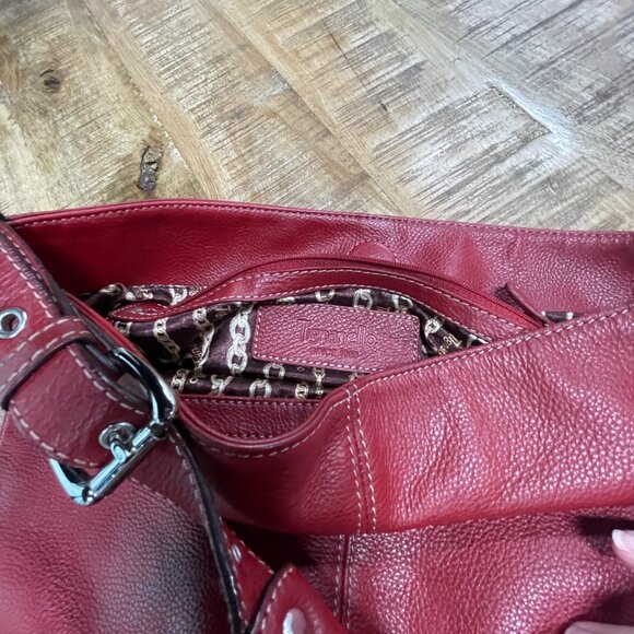 Tignanello Brick Red Leather Boho Purse | Shoulder Bag | Bohemian Satchel - Picture 10 of 11